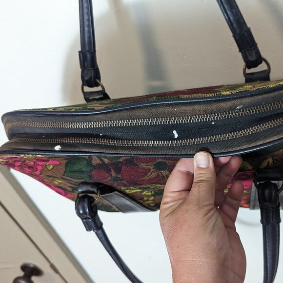 Vintage Celebrity New York MCM 1960's Carpet Bag Tapestry Travel Satchel Floral - Picture 10 of 14